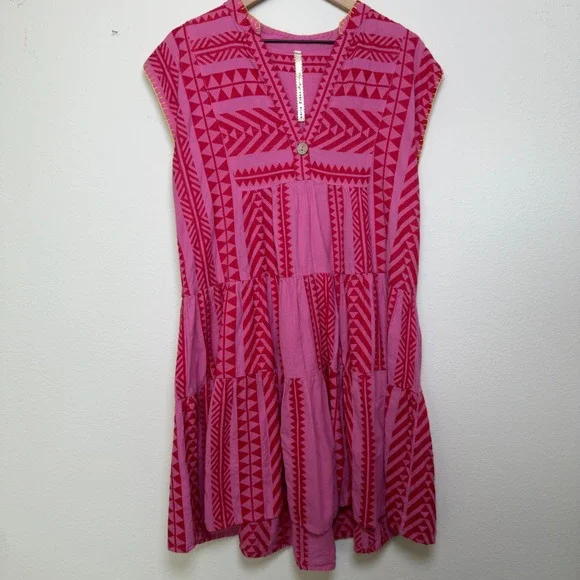 Anthropologie Uncle Frank Frankie Dress Medium Pink‎ Patchwork Boho Western - Picture 2 of 11